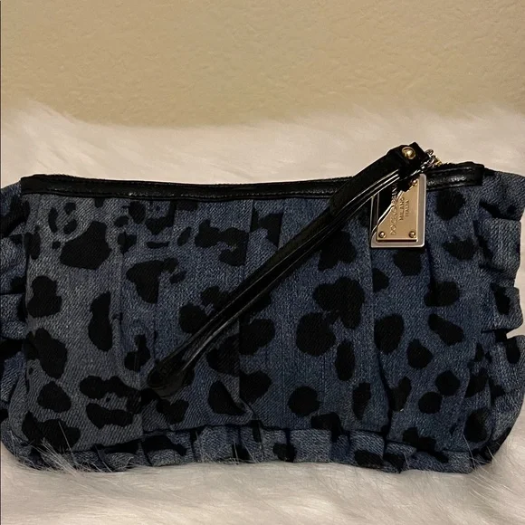 Dolce Gabbana Wristlet Clutch in Denim Blue Leopard Print - Picture 1 of 9